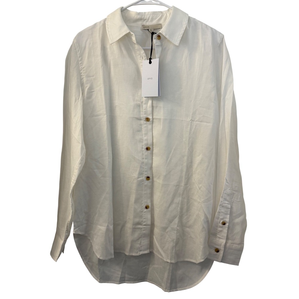 Onia Womens Classic Button Down Shirt White Linen Blend WCT153-01OP Size M NWT